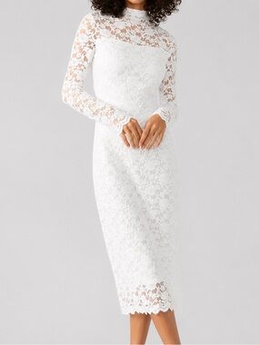 🆕🥥 Steve Madden White Floral Lace Midi Dress Bodycon Lined Elegant Bridal Size M